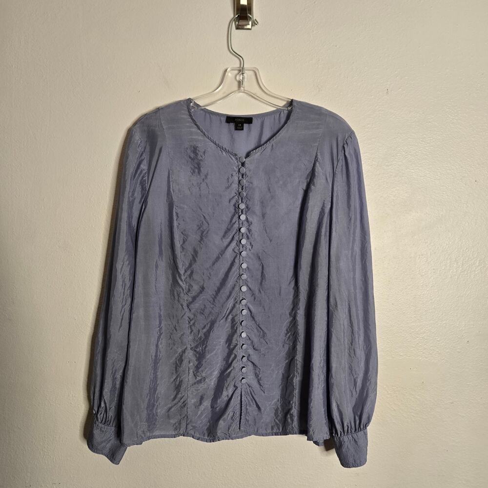 J. Crew Eco Cupro Blend Covered Button Silky Top Size 14 Blue Preppy Career